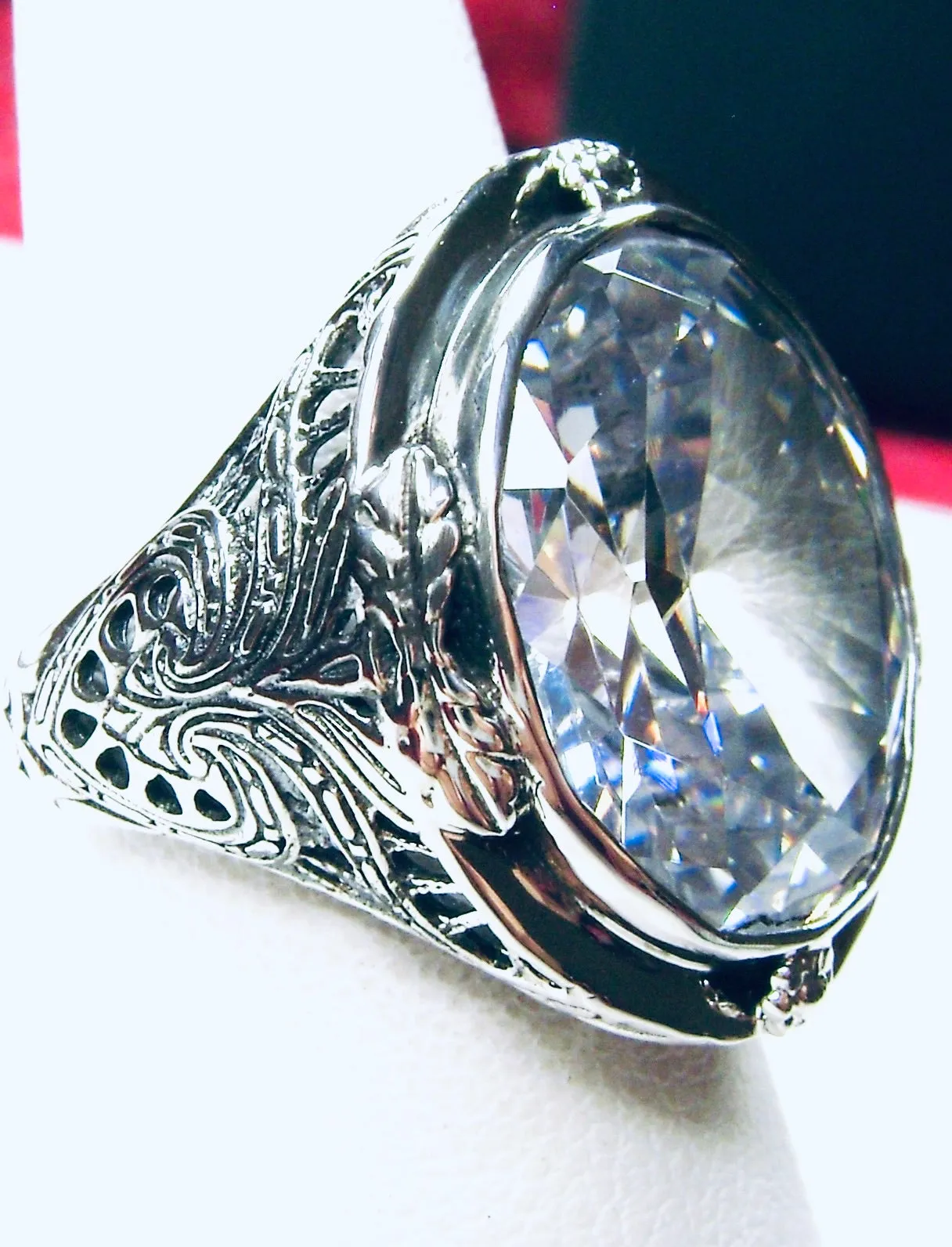White CZ Ring, Large Oval Ring, Victorian Jewelry Design#D2