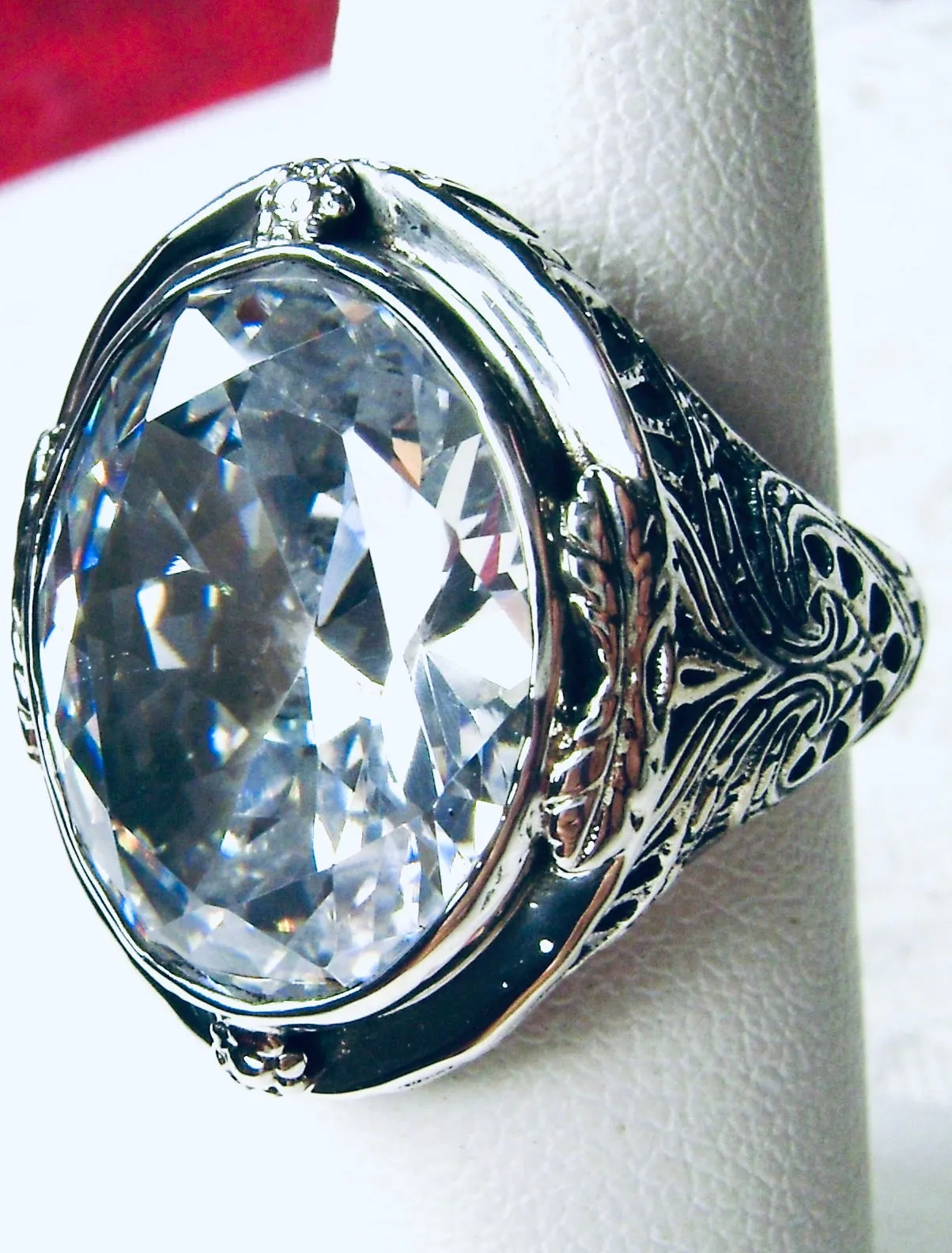 White CZ Ring, Large Oval Ring, Victorian Jewelry Design#D2