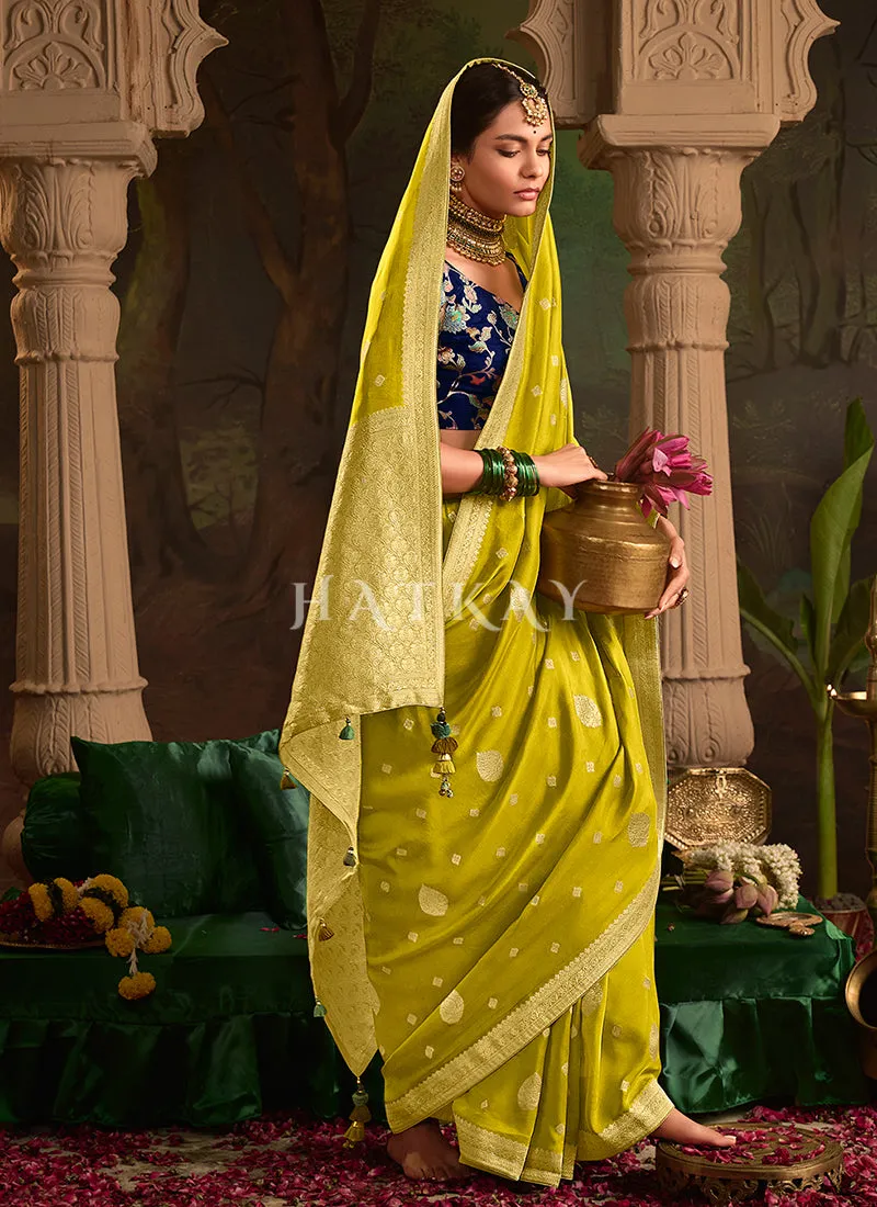 Yellow And Blue Traditional Saree