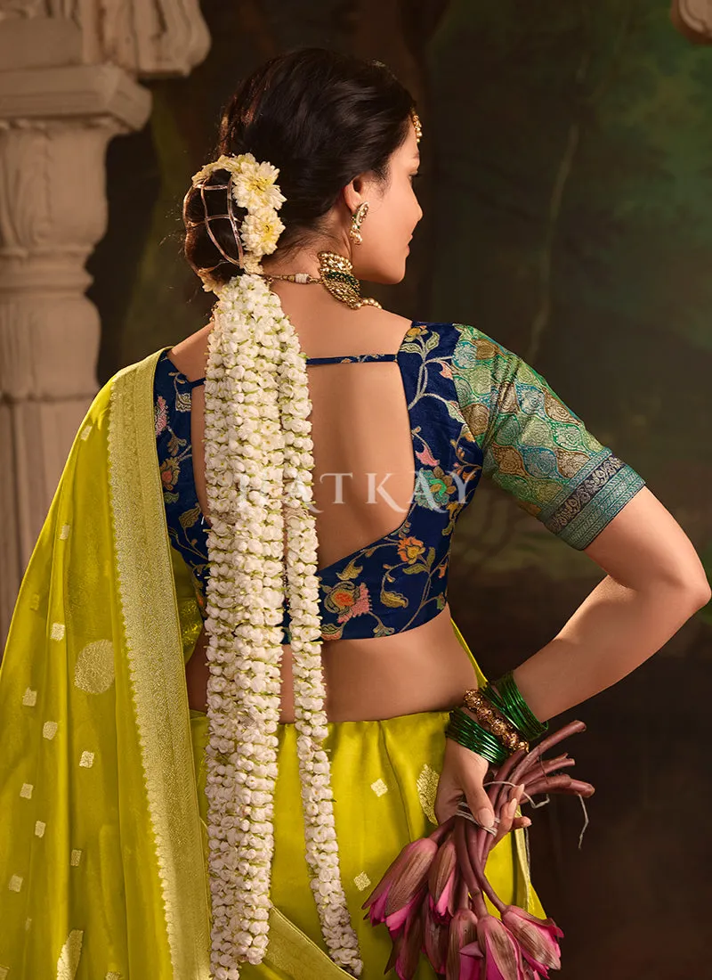 Yellow And Blue Traditional Saree