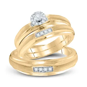 Yellow-tone Sterling Silver His & Hers Round Diamond Solitaire Matching Bridal Wedding Ring Band Set 1/6 Cttw