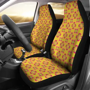 Yellow With Pink and Green Retro Hippie Flower Pattern Car Seat Covers Set