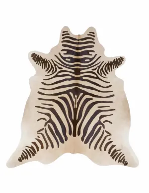 Zebra Print Cowhide Rug (Brown on Light Beige)